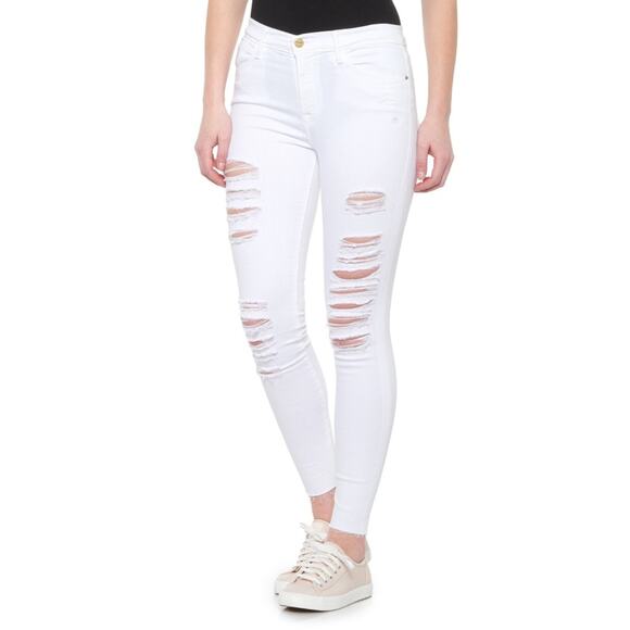 FRAME DENIM White Le High Distressed High-Rise Ankle Skinny Jeans Size 31 NEW - Picture 1 of 2